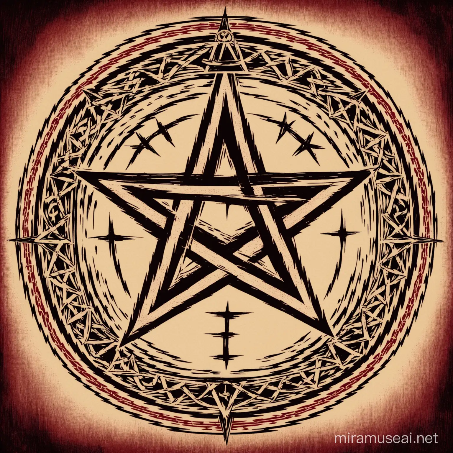 Dark Ritual Satanic Pentagram in Candlelight