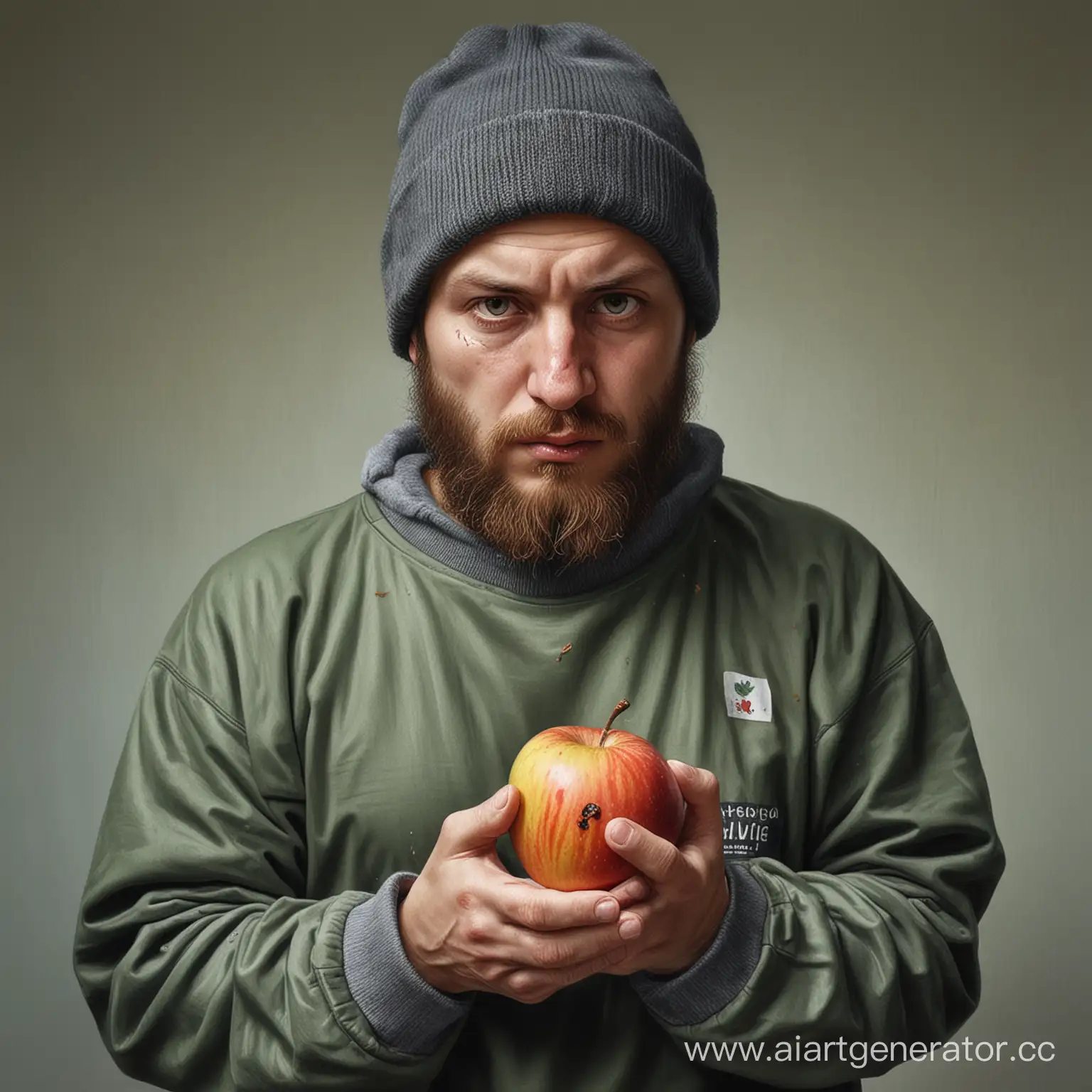 Urban-Gopnik-with-Bruises-Beanie-Hat-and-Apple