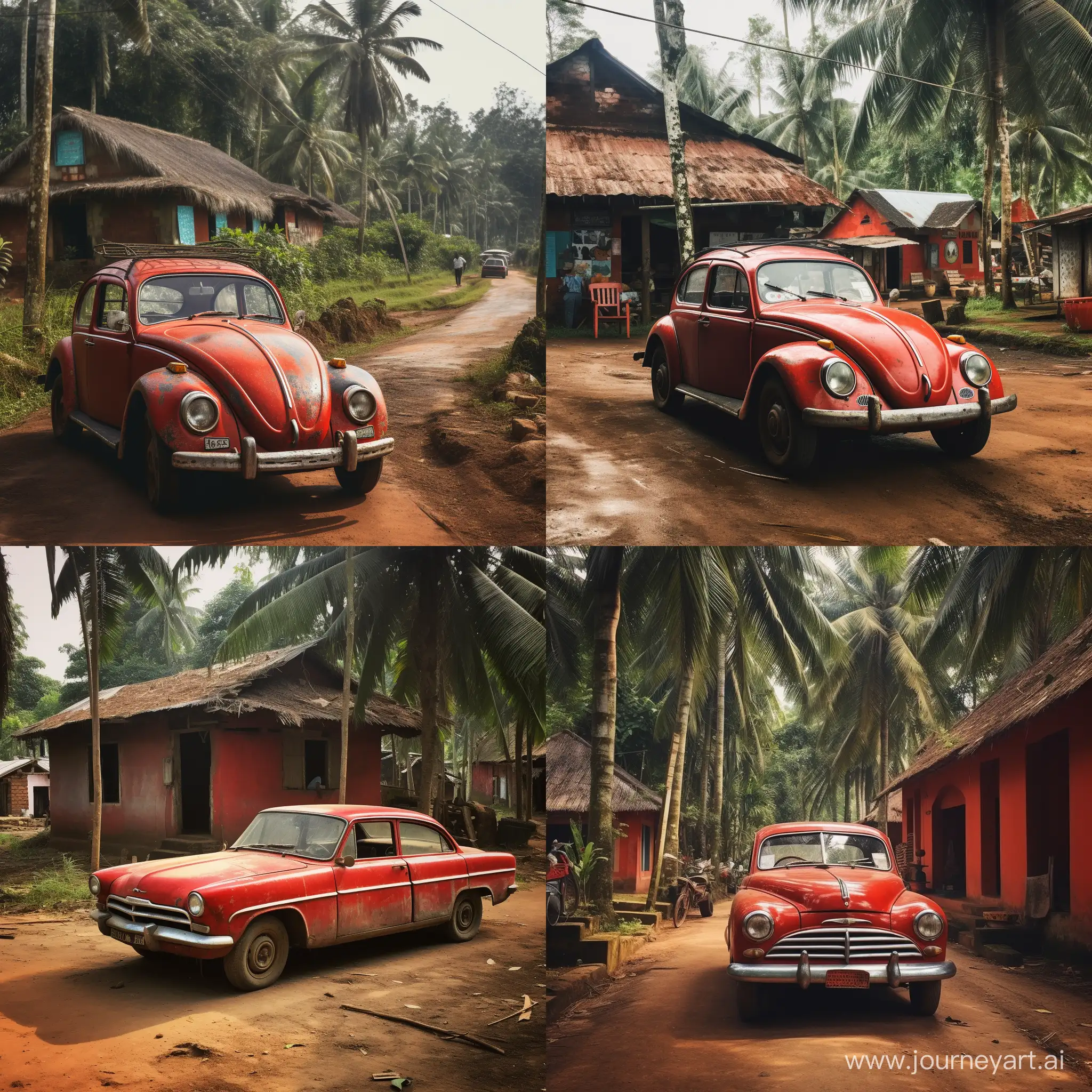 red indian car in kerala village