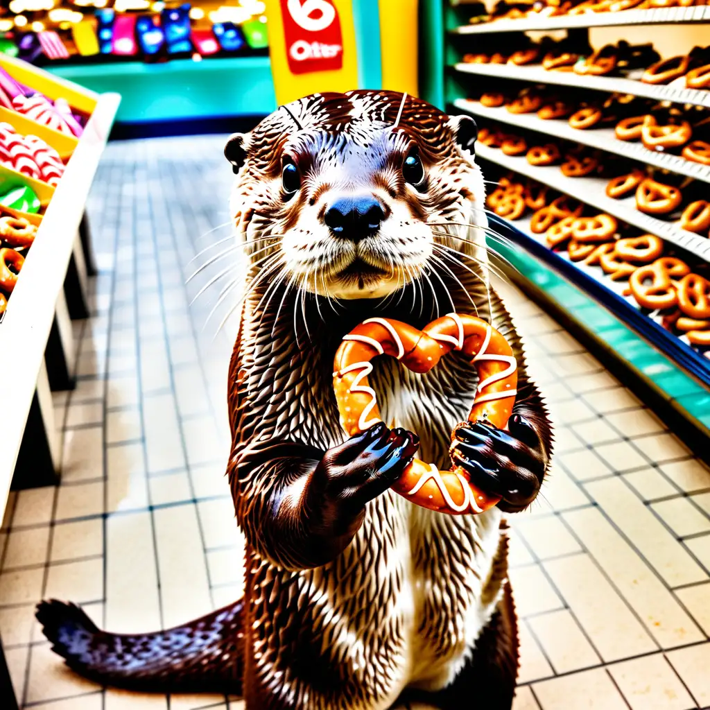 Otter Enjoying Pretzels and Candy at the Mall