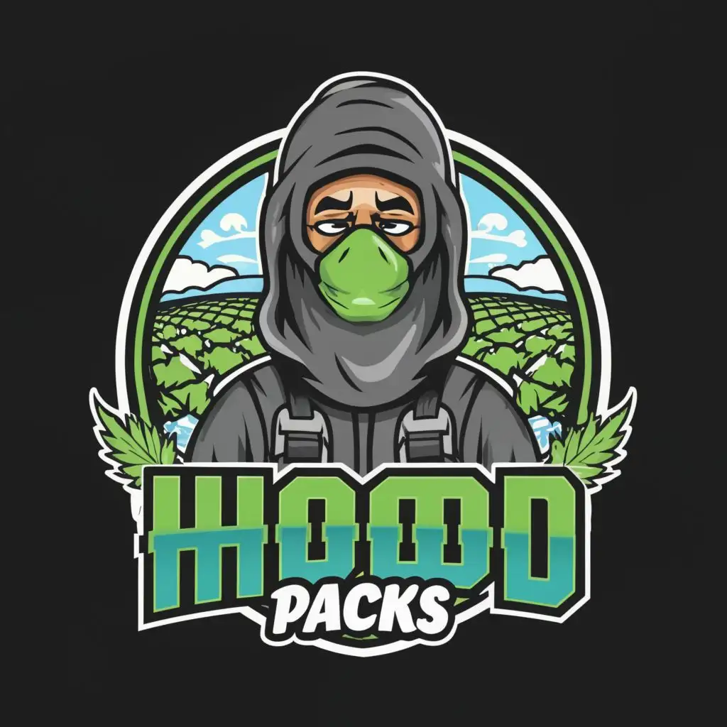 LOGO-Design-For-Hood-Packs-Playful-Cartoon-Character-in-Weed-Farm-Setting