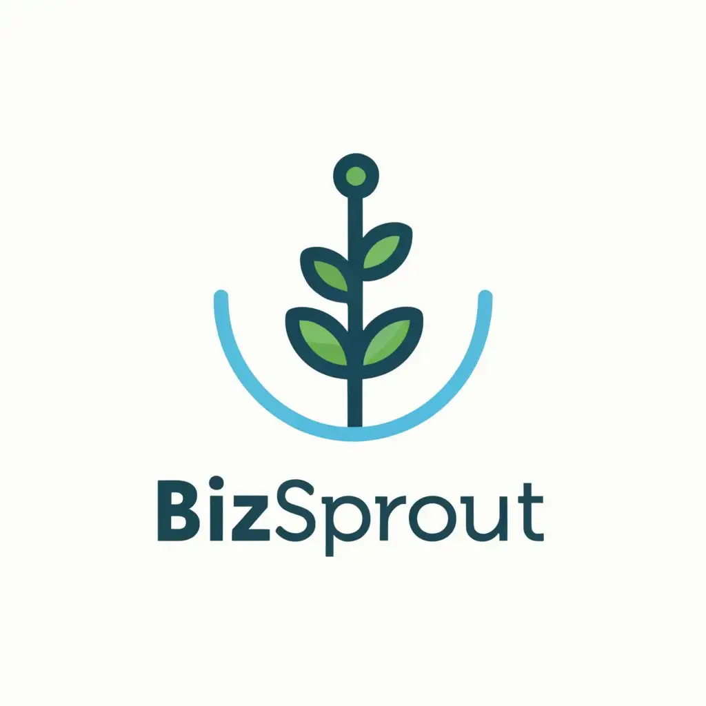 a logo design,with the text "BizSprout", main symbol:an image of a small plant with green shoots emerging from a circle divided into two halves: the upper half is light blue, while the lower half is light green. The plant is positioned in the center of the circle, with the green leaves pointing outwards and upwards, symbolizing growth and expansion. The letters "Biz" are in uppercase, bold, and light blue, while the letters "Sprout" are in lowercase, italicized, and light green, to highlight the contrast and focus on growth and innovation.,Minimalistic,be used in Restaurant industry,clear background