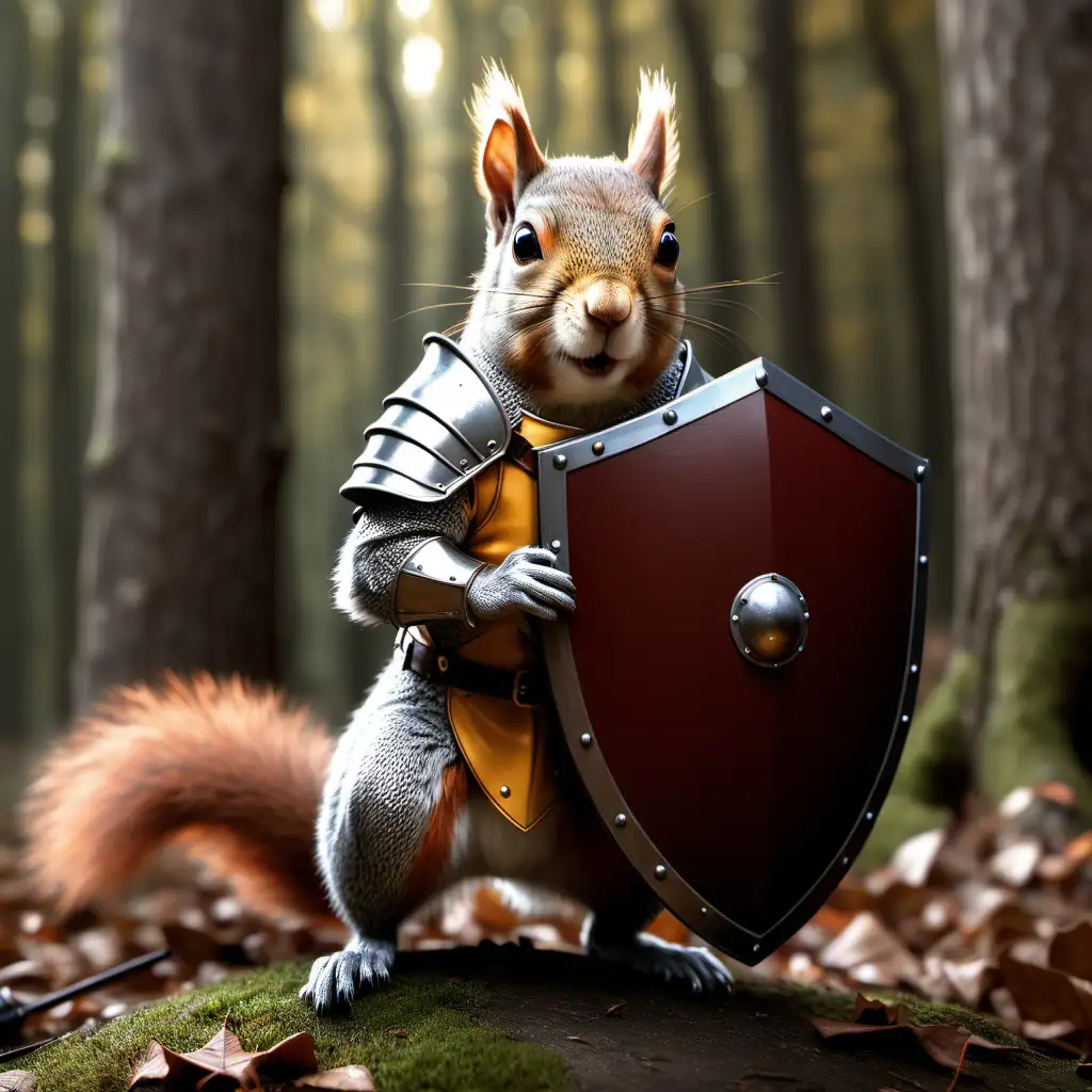 Courageous Squirrel Knight Defends with FullHeight Shield