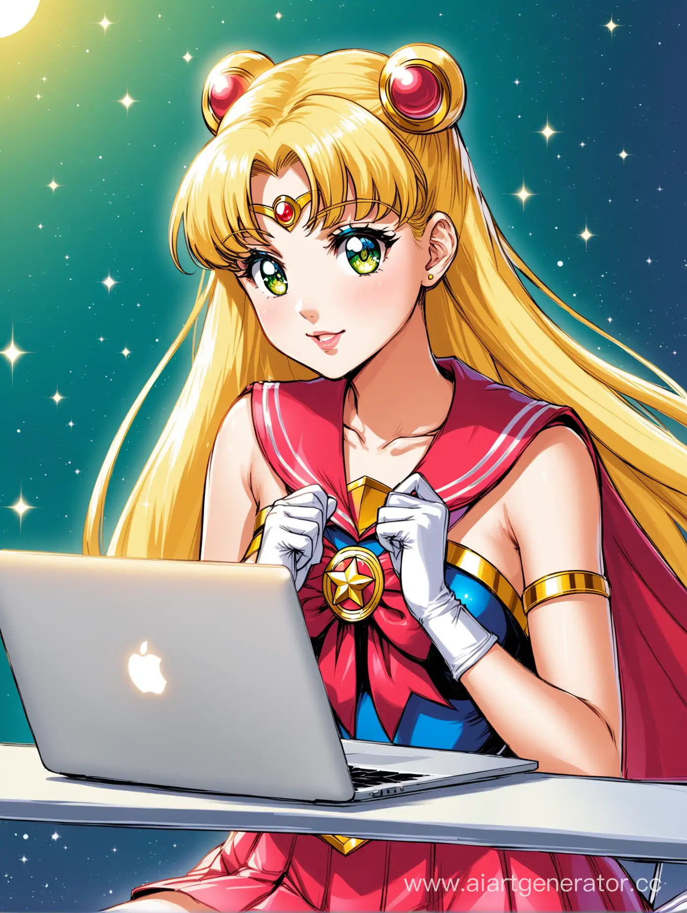 Blonde-Superhero-Sailor-Moon-Typing-on-MacBook