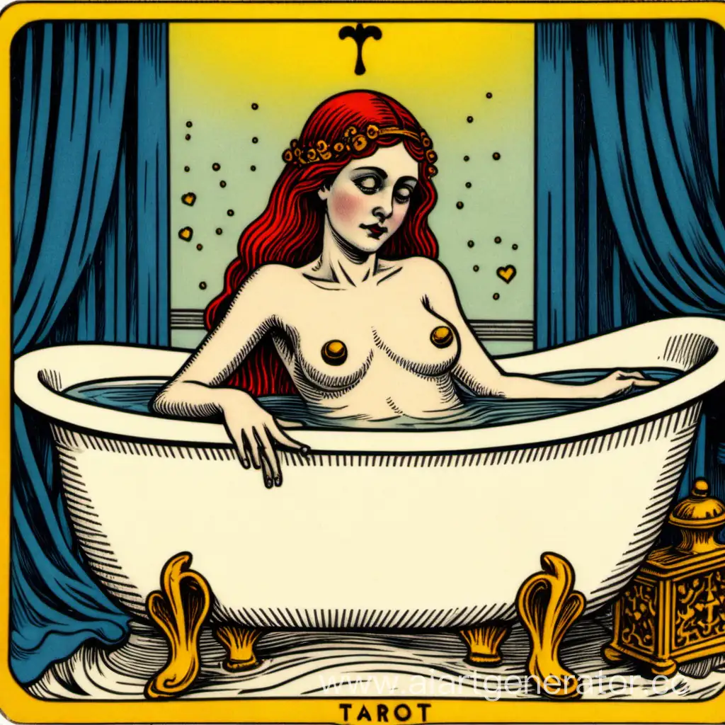 карта таро в изображении женщина лежащая в ванне и вскрывающая себе вены от несчастной любви