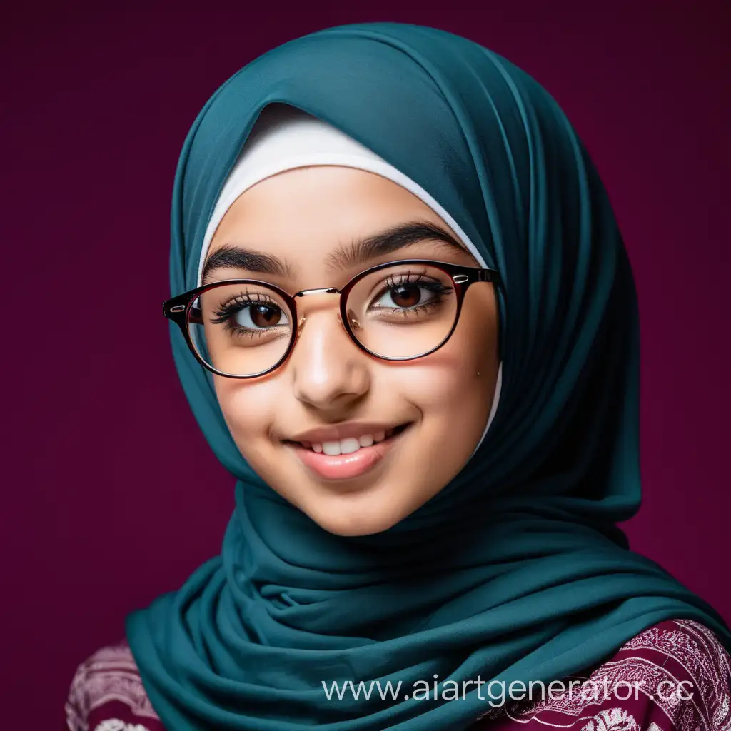 Stylish-Teenager-in-Hijab-and-Glasses-on-Maroon-Background