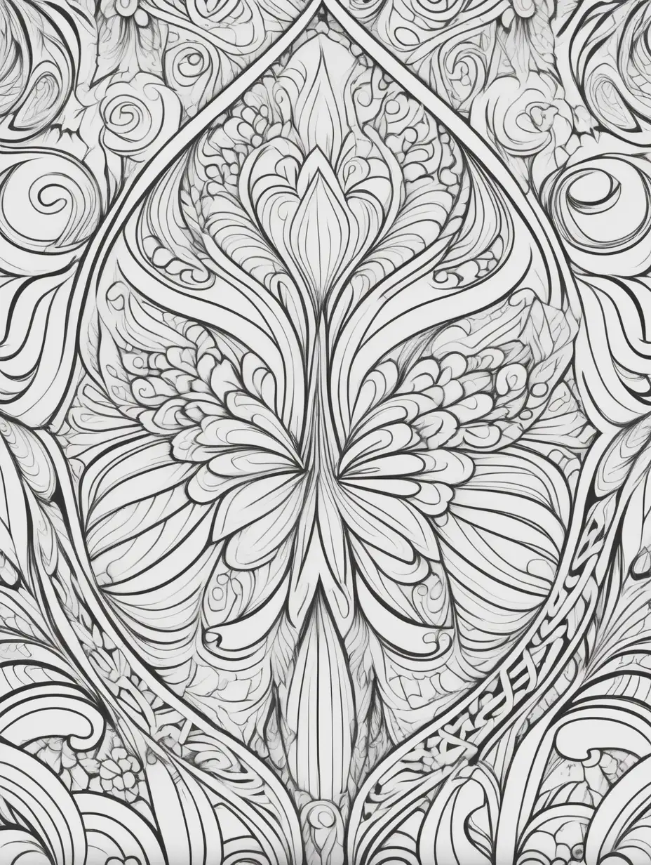 Intricately Designed Coloring Page with Thick Lines and Elegant Patterns