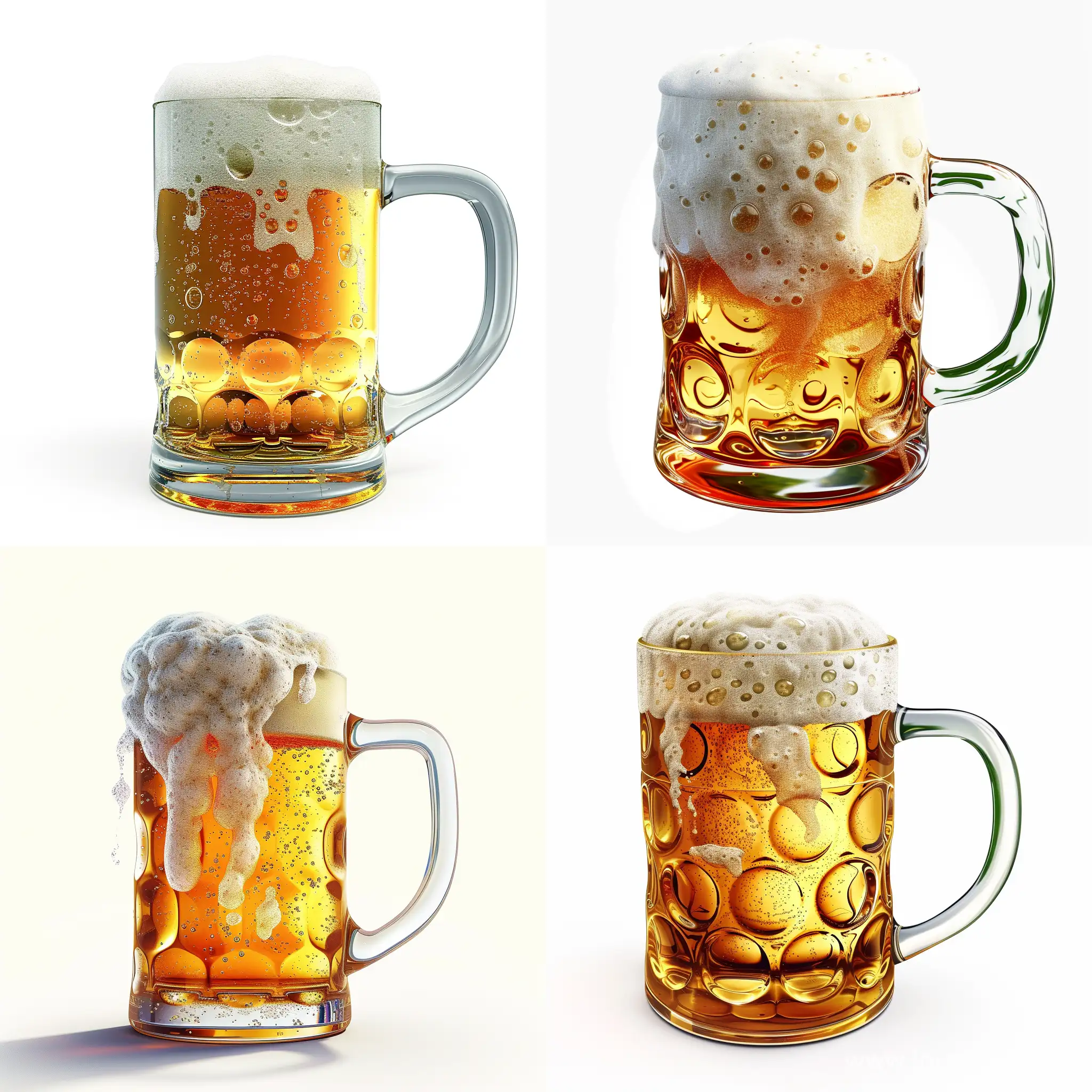 close-up beer mug with foam, digital illustration, high definition, photo realism, solid white background