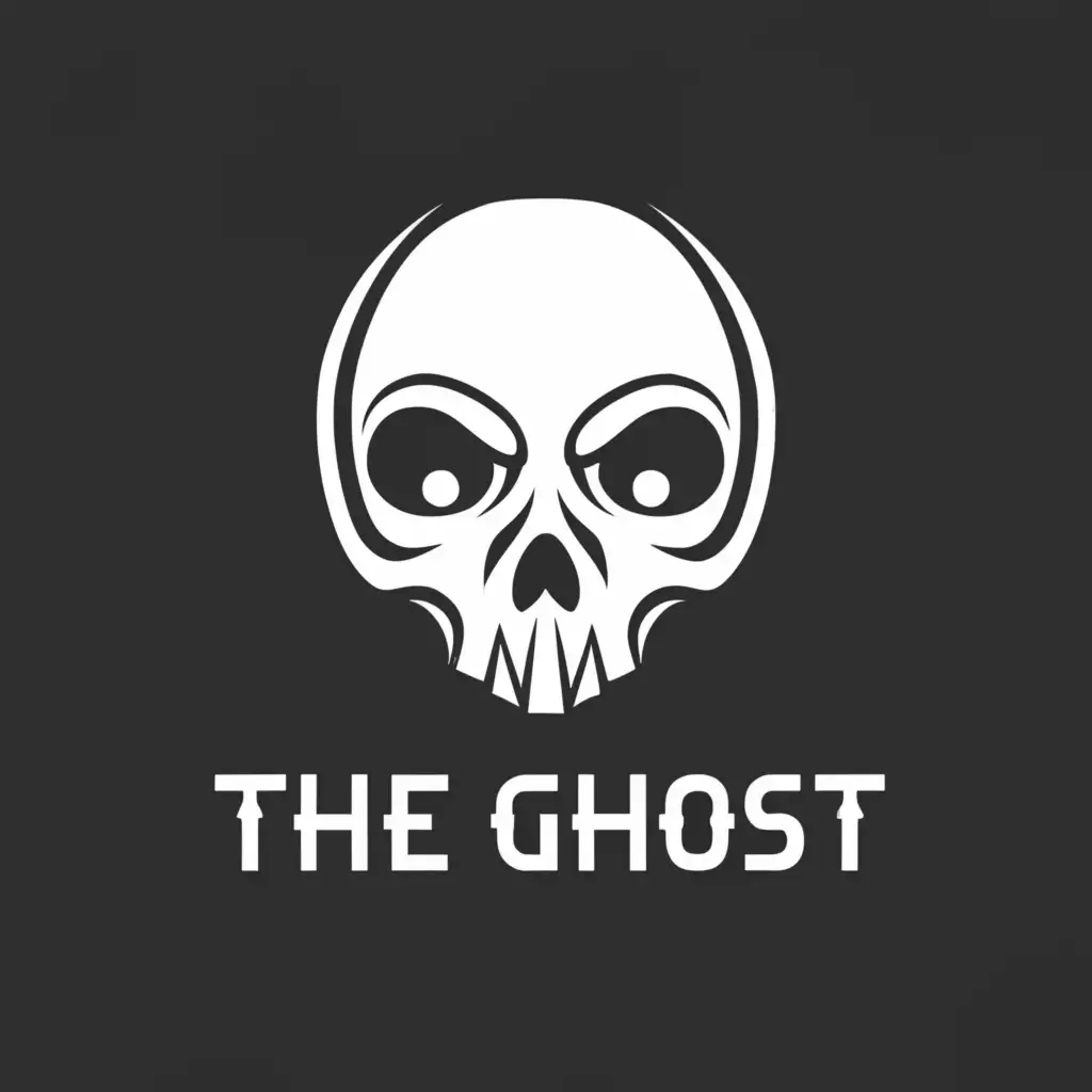 a logo design,with the text "The Ghost", main symbol:White Human skull with white glowing eyes,Moderate,clear background