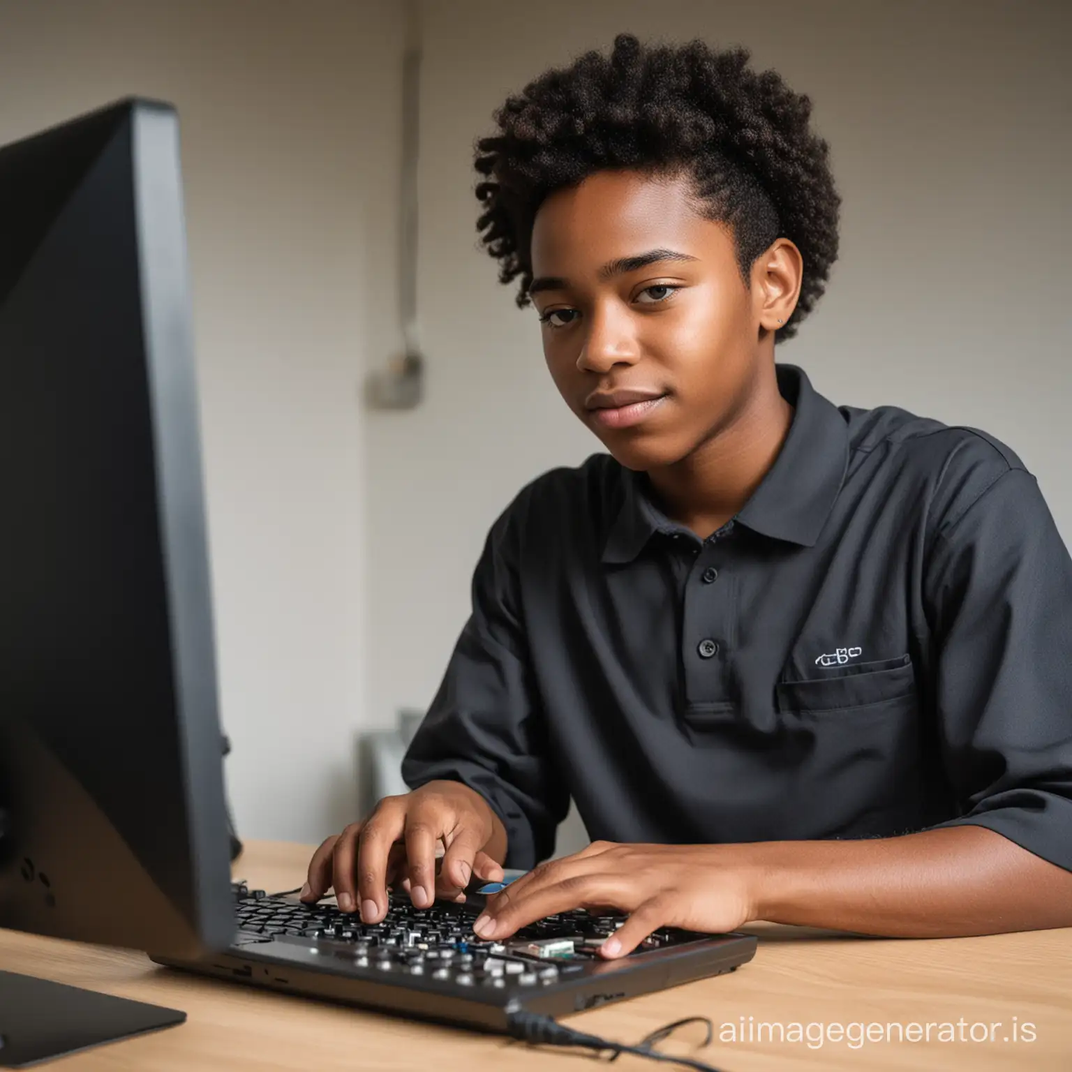 una persona negra joven haciendo un trabajo de tecno