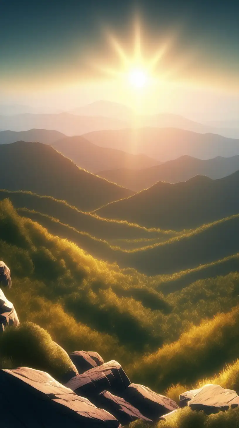 Vibrant Cartoon Mountain Landscape Sunny Summit View