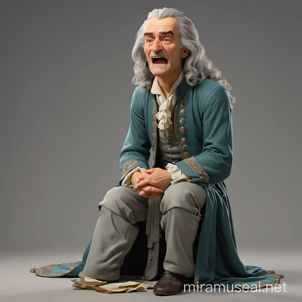 Franois Marie Arouet Voltaire in Emotional Realism 3D Animation of Historical Figure Expressing Distress