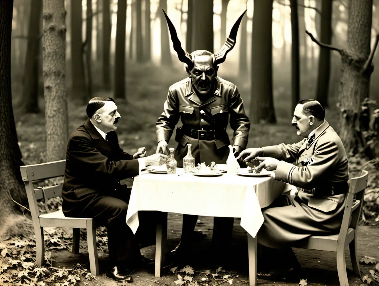 Satan having lunch with Hitler in an enchanted forest