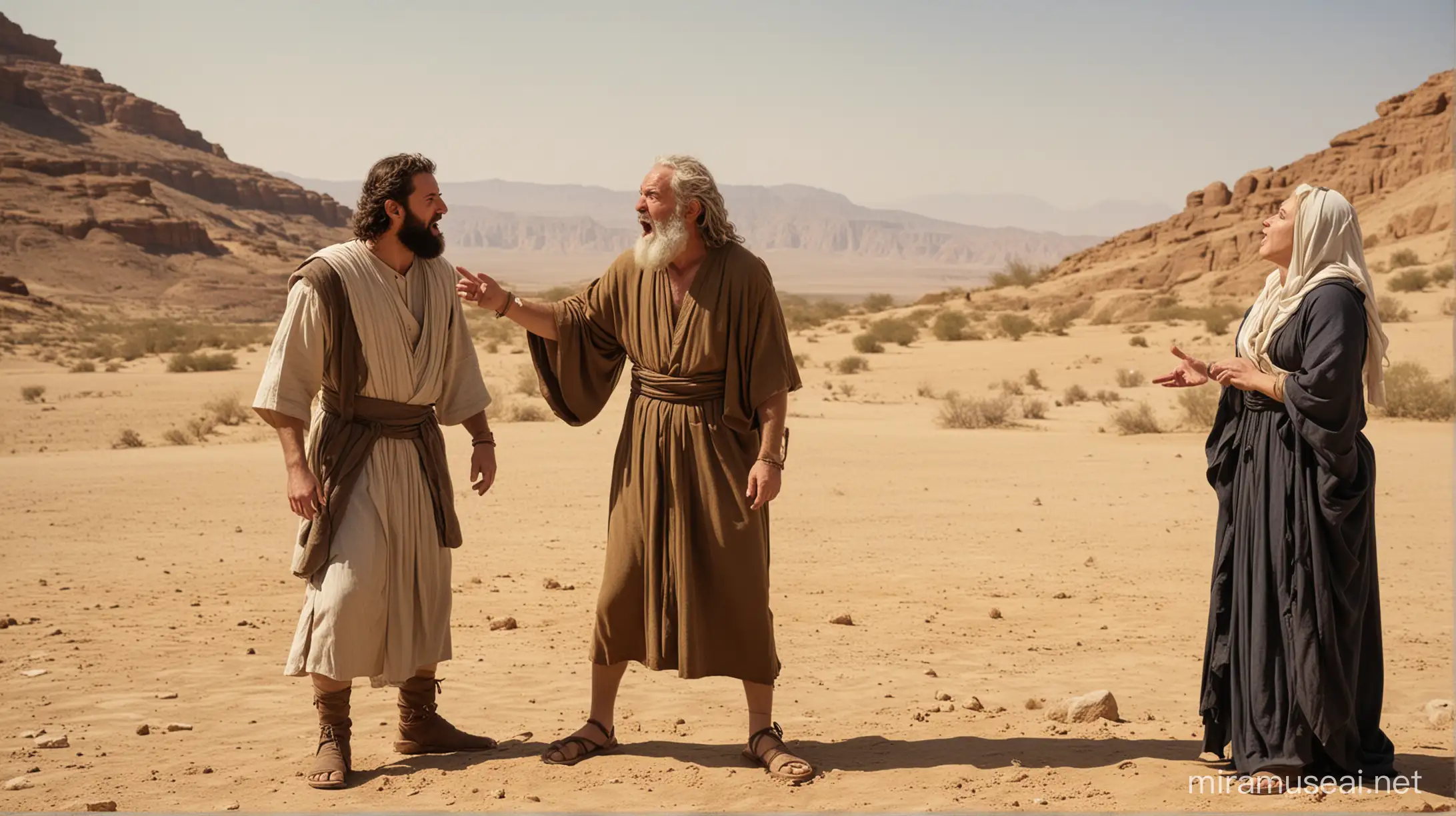 Couple Arguing in the Desert with Moses Dramatic Conflict Scene