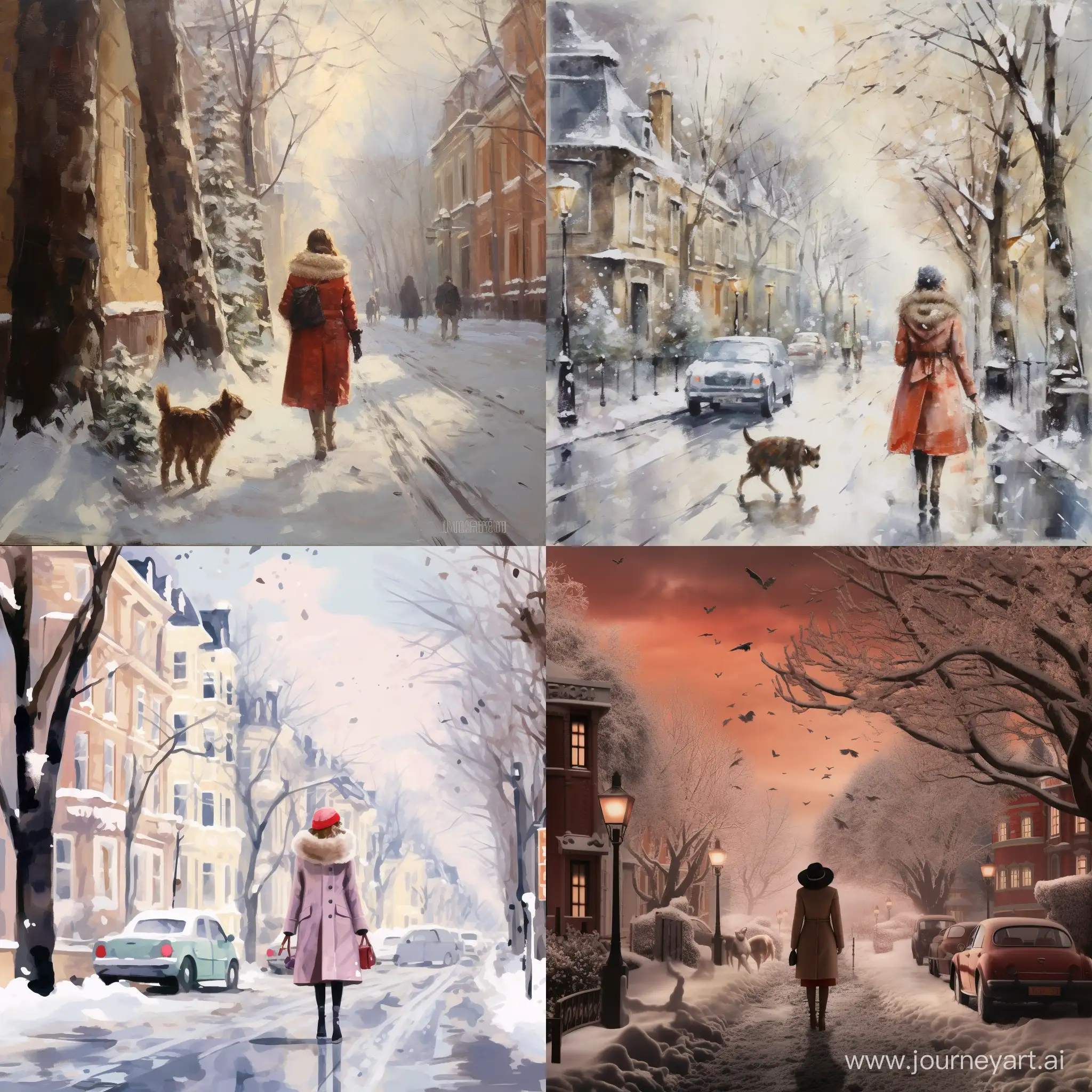 Stylish-Winter-Stroll-Elegant-Mother-in-Fur-Coat-Amidst-Urban-Snowscape