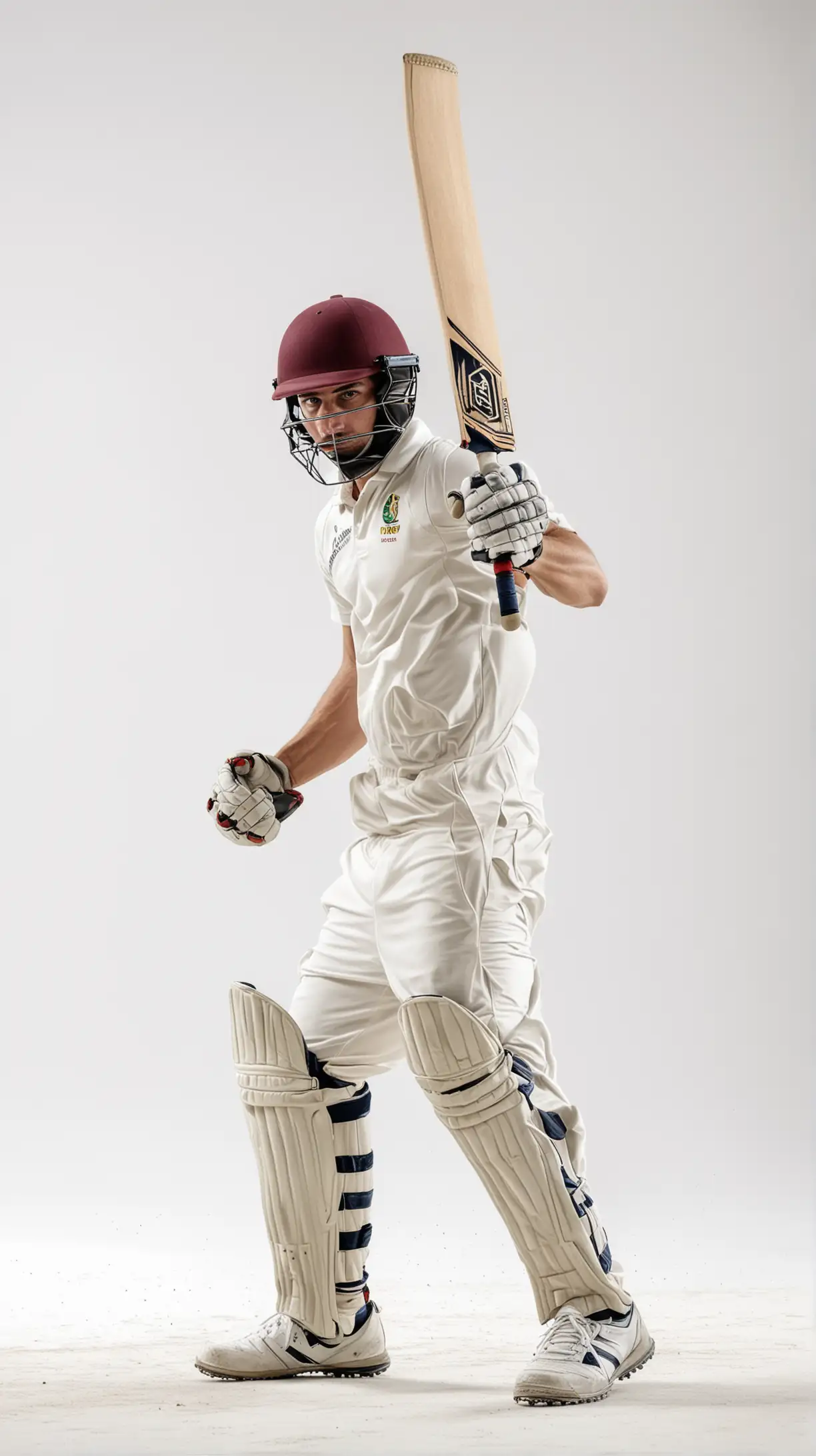 Dynamic Cricket Player in Action on White Background