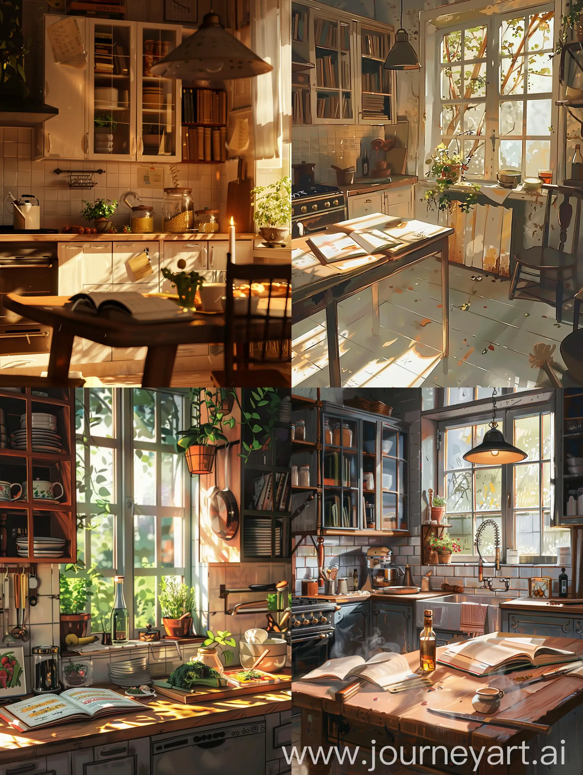 кухня, красивые книги рецептов, светлое, стол, арт, красивый интерьер,
реализм, эстетика, красивое изображение, иллюстрация,
