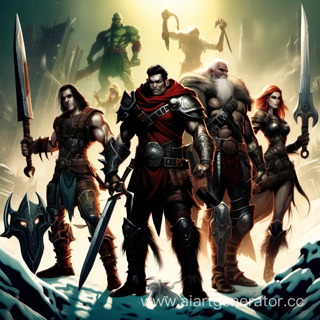 Fantasy-Heroes-Diverse-Squad-of-4-Men-Featuring-Elf-with-Mechanical-Hand