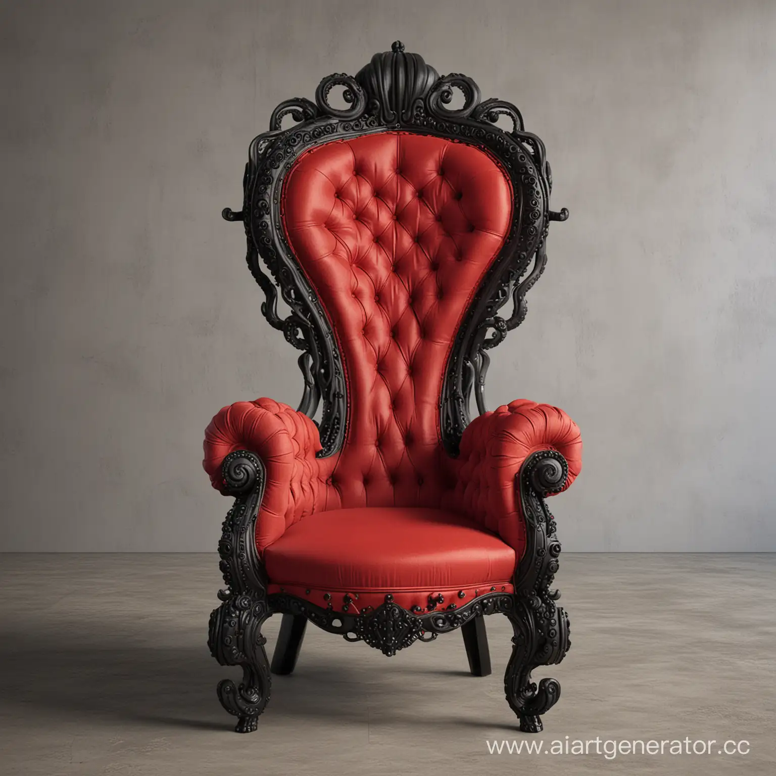 red upholstery,tentacle-shaped legs,throne with black legs,big