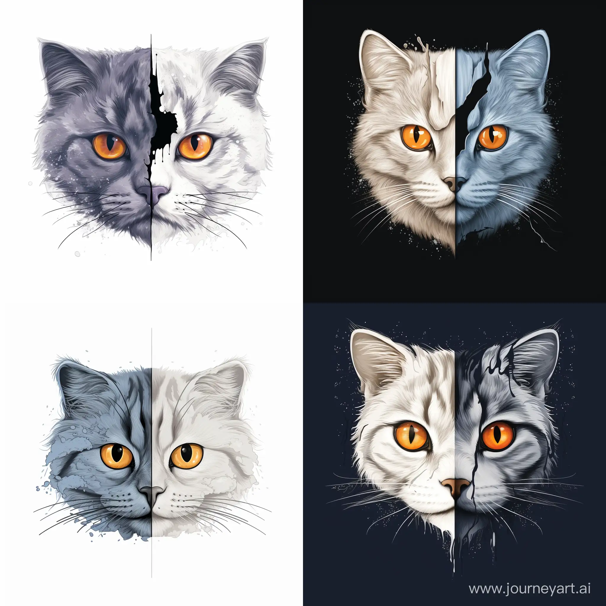 Cyber-Cats-Logo-with-Grey-Scottish-Fold-and-White-British-Shorthair-in-Unique-Composition