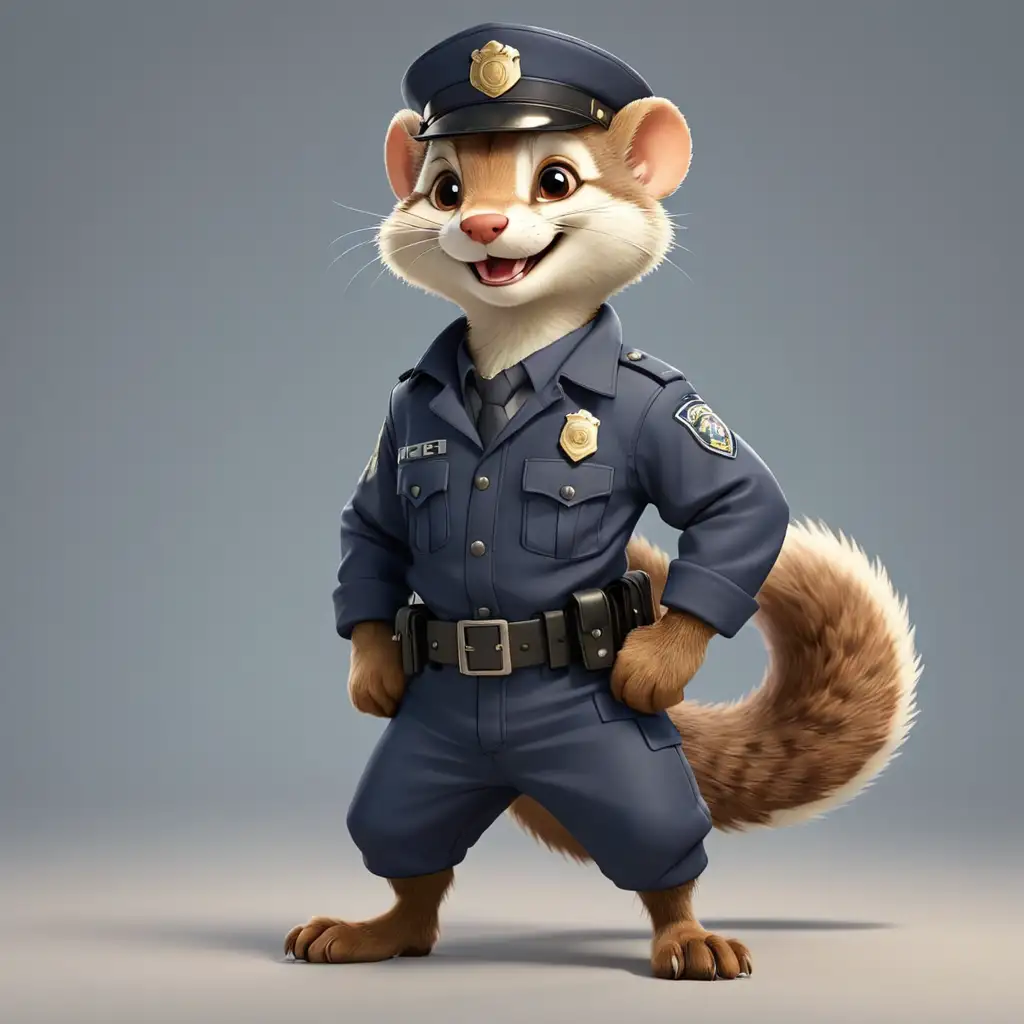 Cheerful Cartoon Weasel in Police Attire