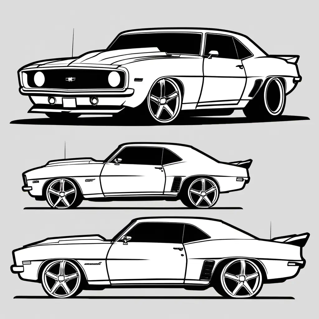 Classic 69 Camaro Body Outline Drawing Vintage Car Sketch