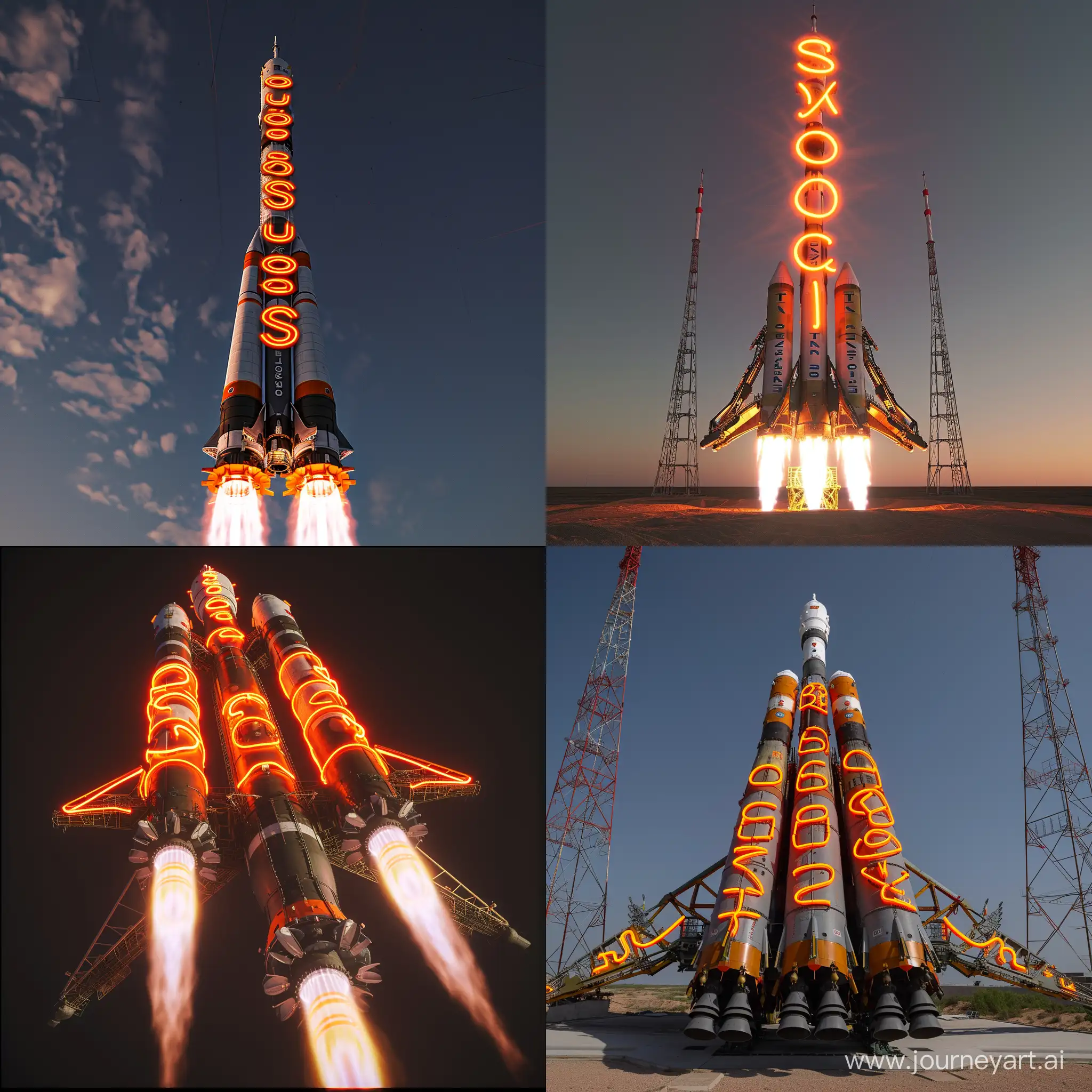 thumbnail of Soyuz rocket with orange neon characters