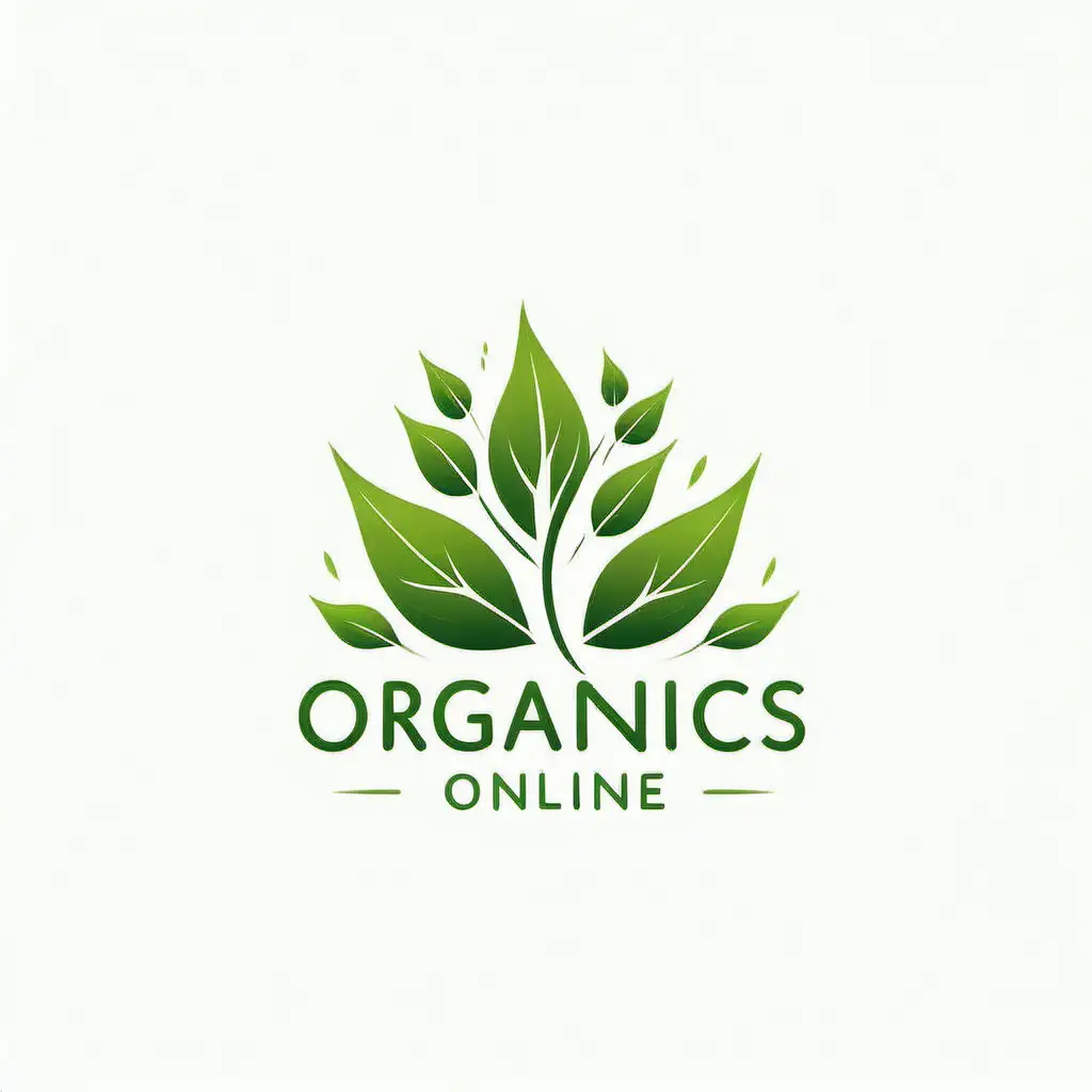 Organic Online Logo Green Leafy Emblem on White Background
