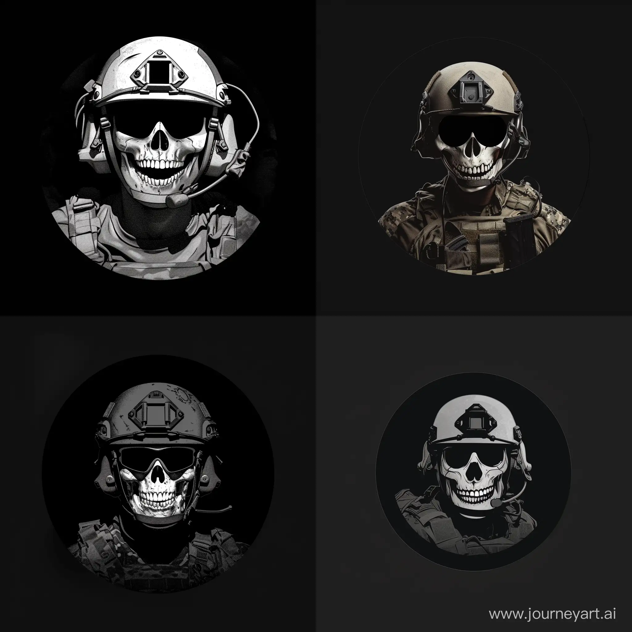 Minimalistic-Black-Logo-with-Skull-Mask-on-Military-Helmet
