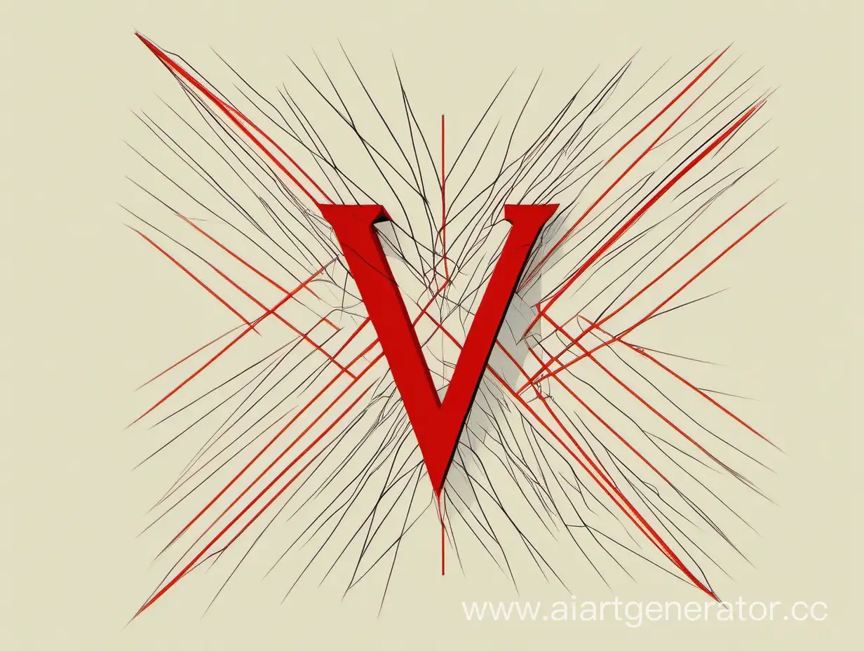 Letter V, black background with red lines, cosmos