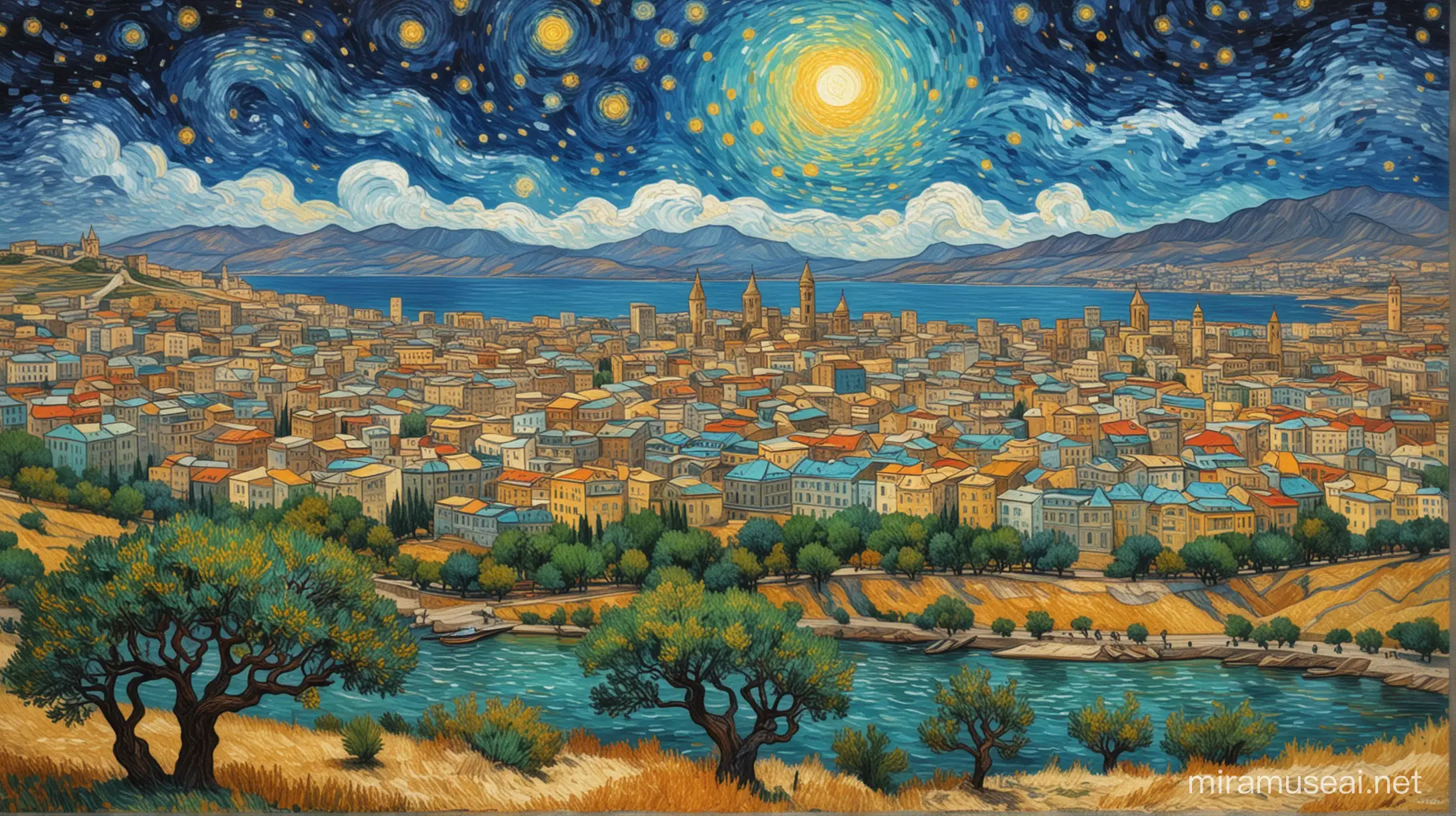 Azerbaijan Baku Cityscape in Van Gogh Style