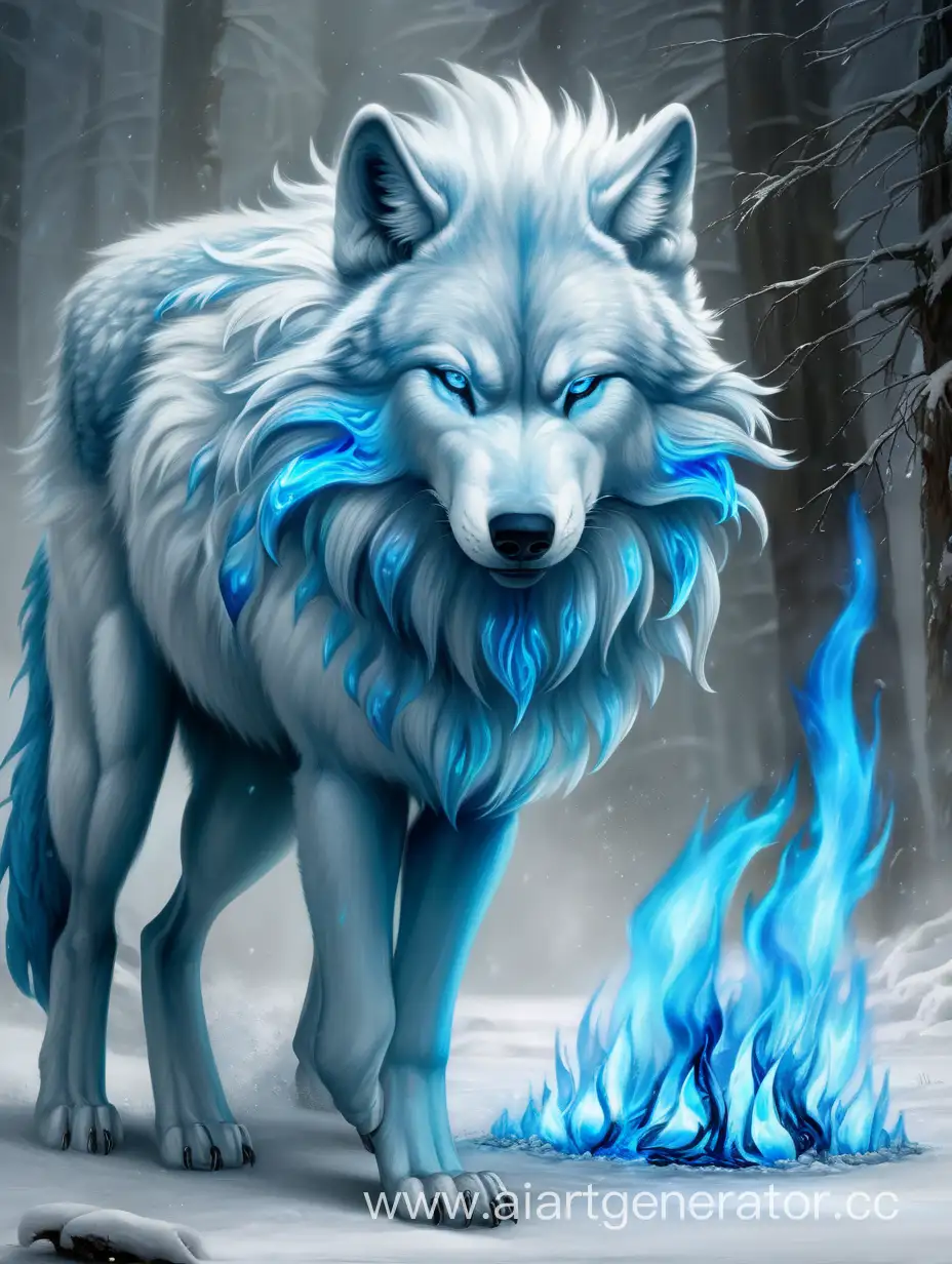 мне нужен волк подходящий под это писание: Большой синий огонь вспыхнул вместо его хвоста, а также ледяная белая шерсть создавала впечатление господства и одновременно пугающего вида.