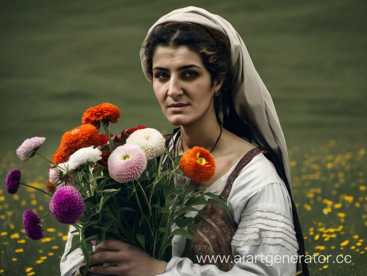 Georgian-Woman-Holding-Colorful-Flowers