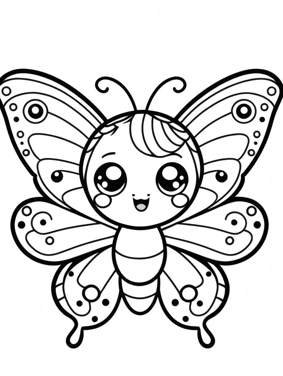 Adorable Kawaii Butterfly Coloring Page for Relaxation and Fun