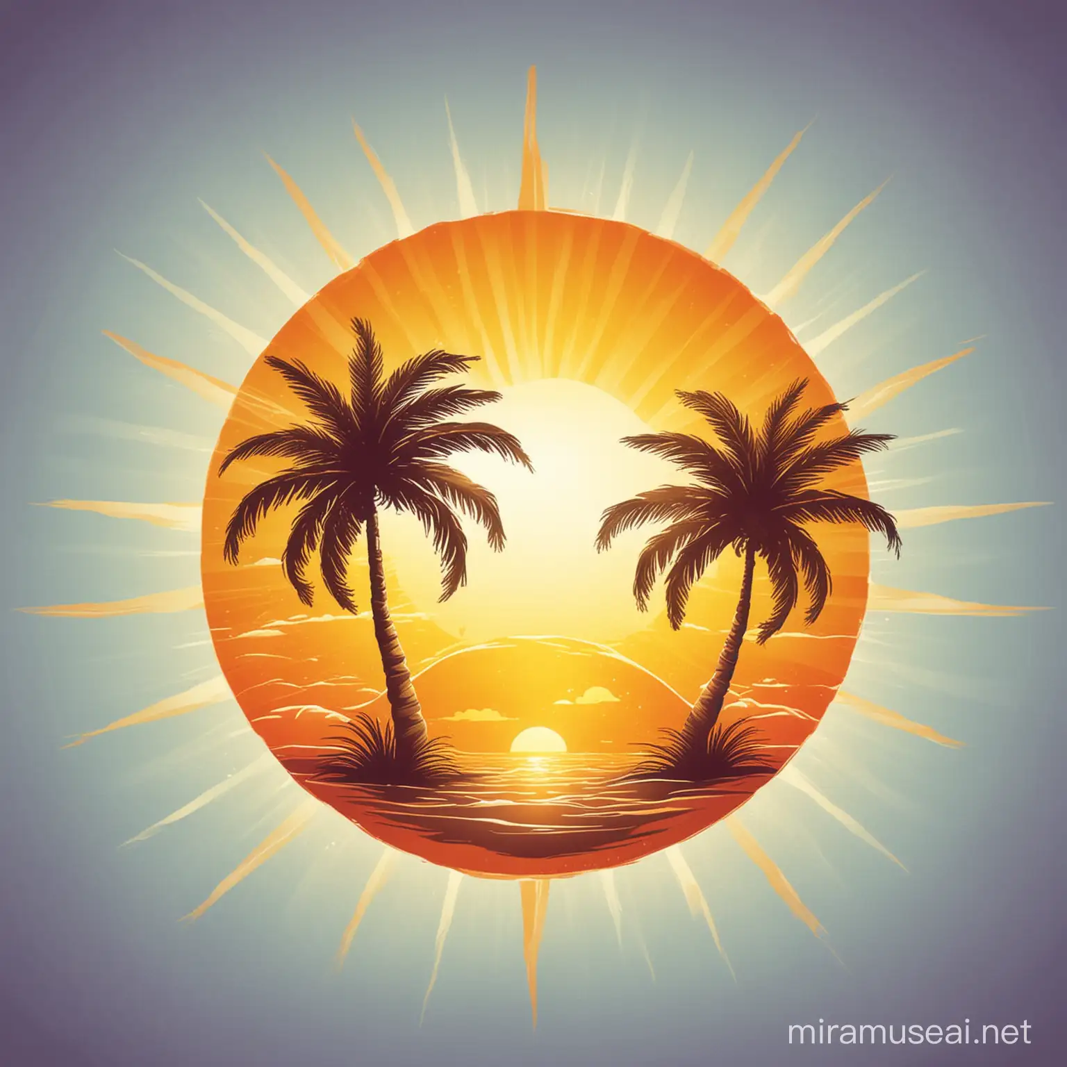 Sunlit Beach Scene with Palm Tree
