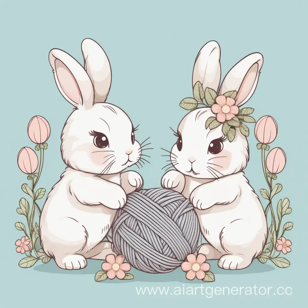 Adorable-Bunnies-Playing-with-Flowers-and-Yarn