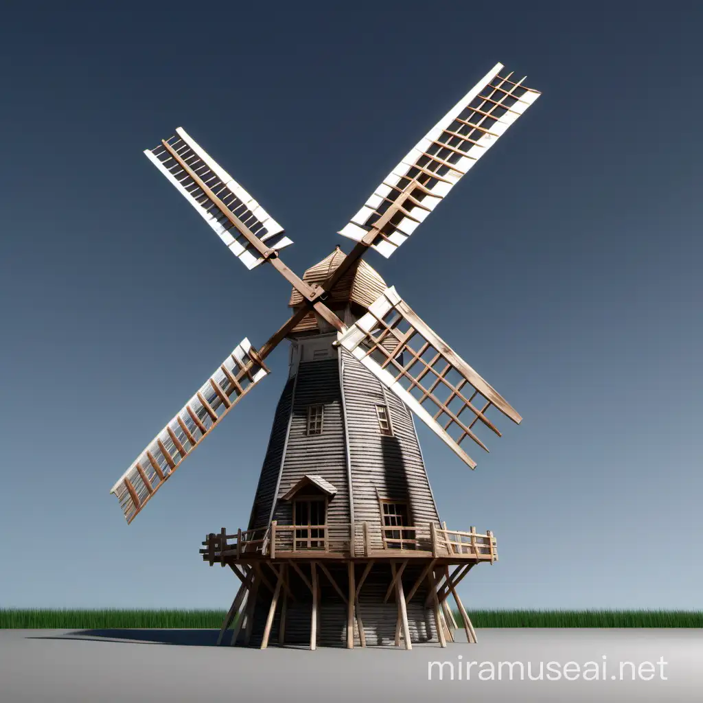 UHD, photorealistic, super detailed, windmill with 4 blades made of wooden spoons