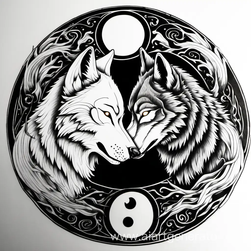 Two-Wolves-Drawing-Yin-Yang-Symbol