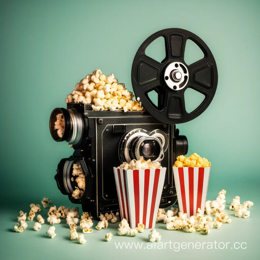 Joyful-Cinematic-Gathering-with-Filmstrip-Camera-and-Popcorn