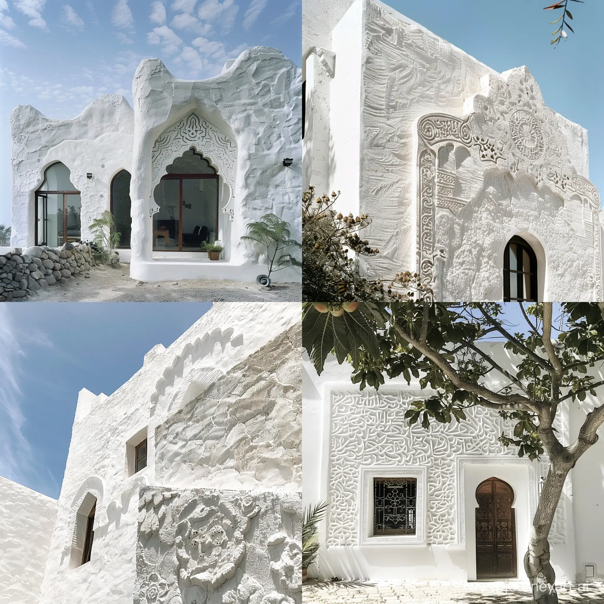 (зефирный) домик стены белые с орнаментом из гипса мусульман