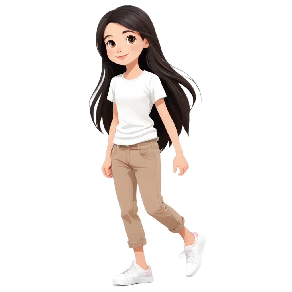 Adorable-PNG-Vector-Image-of-a-13YearOld-Girl-with-White-Skin-Big-Light-Brown-Eyes-and-Long-Black-Hair
