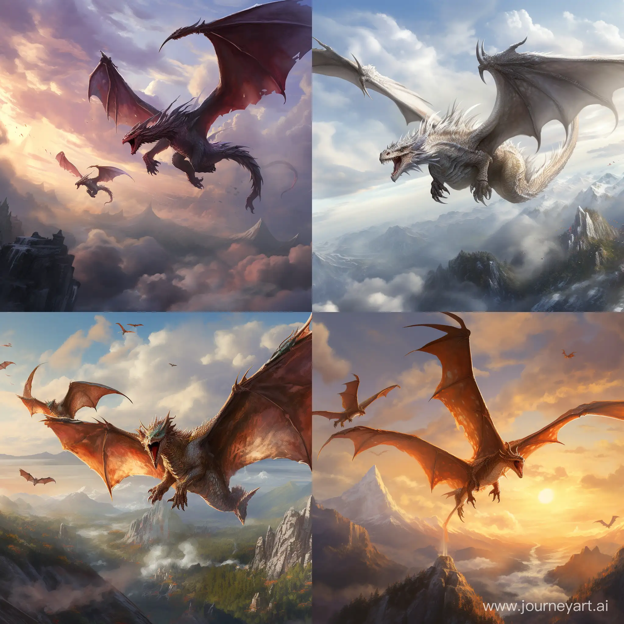 Majestic Dragons Soaring in a Surreal Landscape | Midjourney Prompt