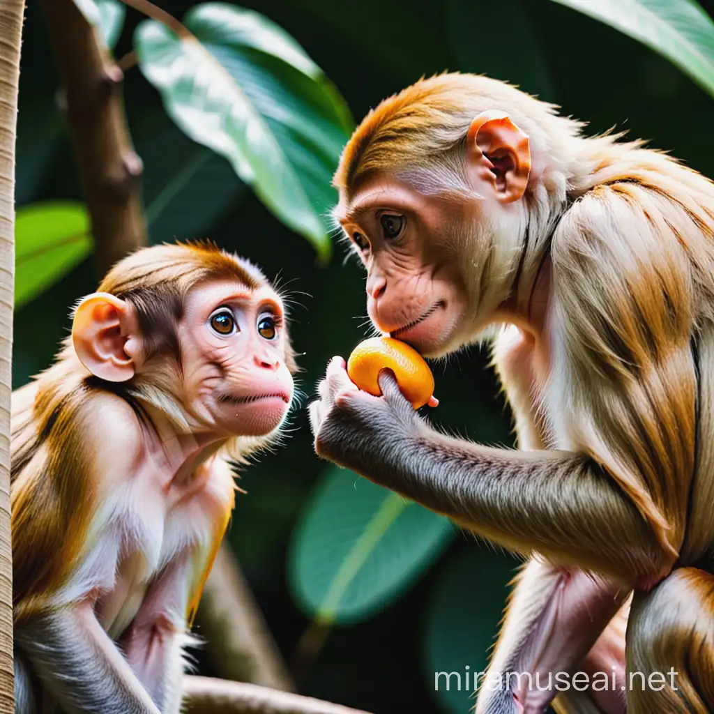 Shy Monkey Gazing at Companion in Jungle Setting