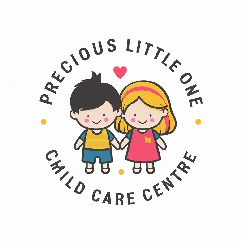 logo, boy girl, with the text "Precious
Little One
child care centre", typography, be used in Education industry