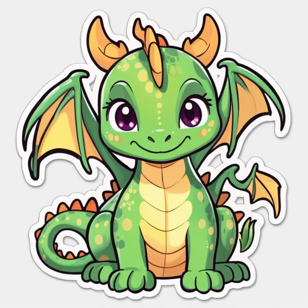 Adorable Cartoon Dragon Sticker with Playful Expression