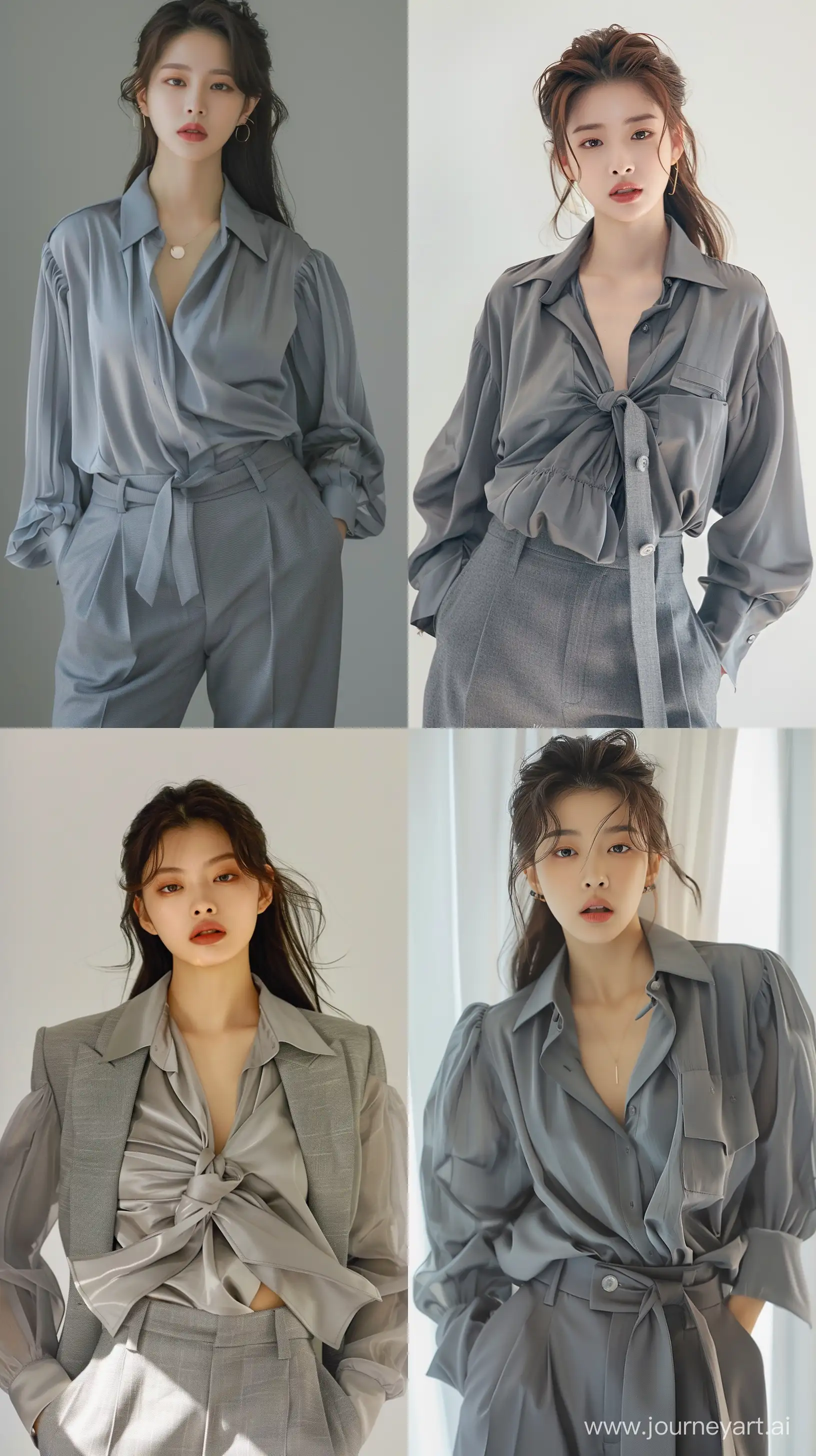 Elegant-Asian-Woman-in-Stylish-Grey-Attire-and-Youthful-Demeanor-Fashion-Photoshoot-Inspiration