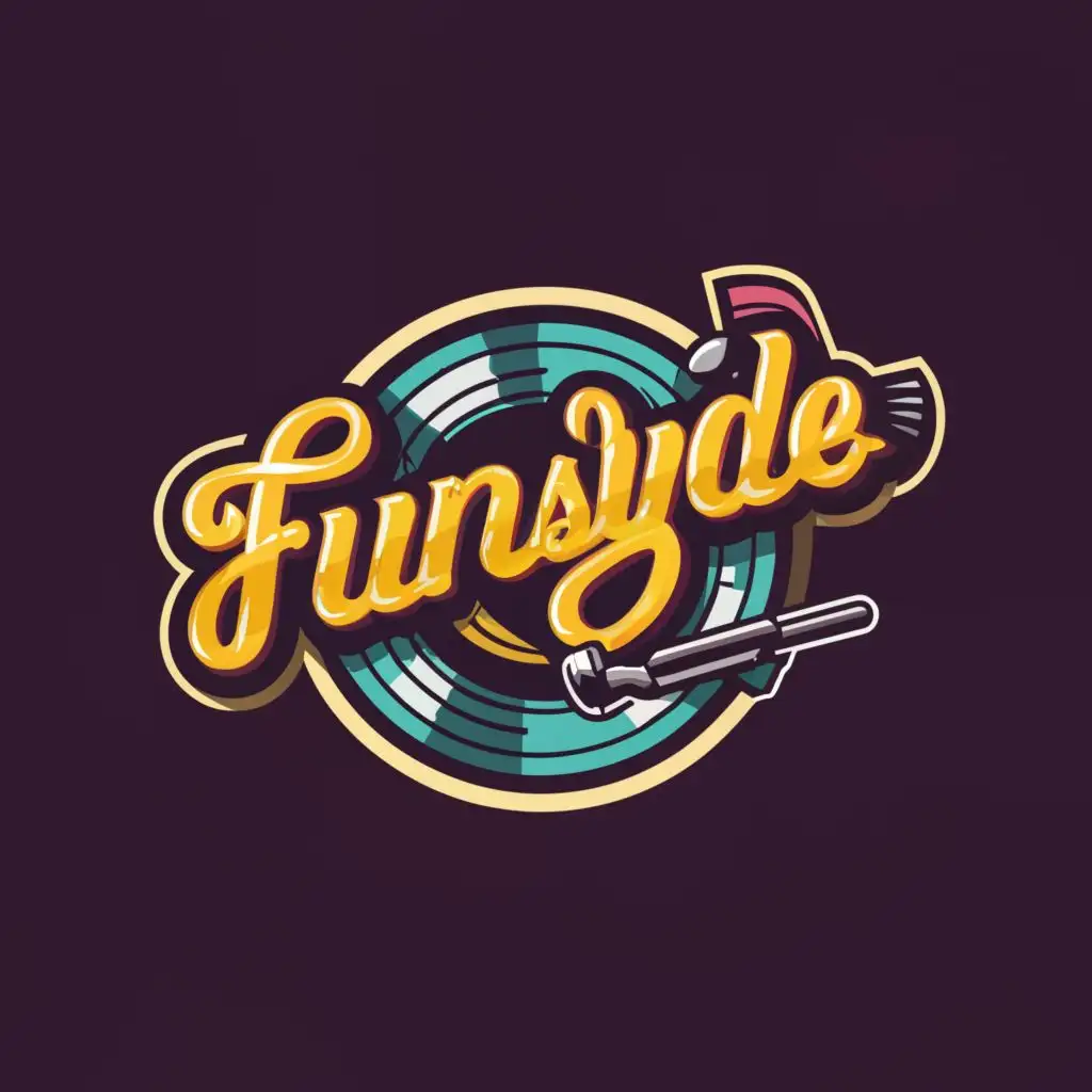 a logo design,with the text "Funsyde", main symbol:record with sunglasses and microphone,complex,be used in Entertainment industry,clear background