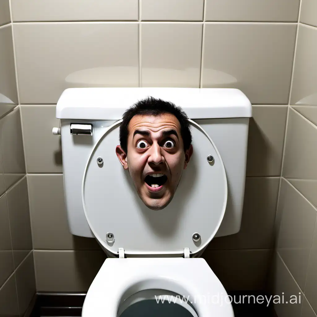 head sticking out of toilet