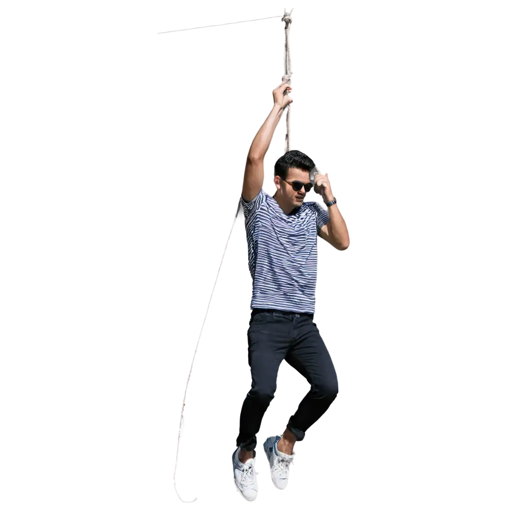 a man hanging by rope in air