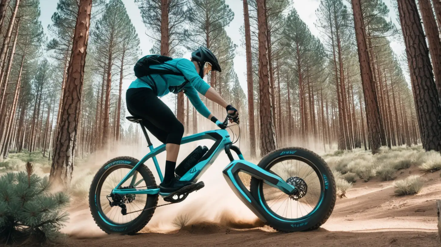 biking with futuristic mountain bike in pines